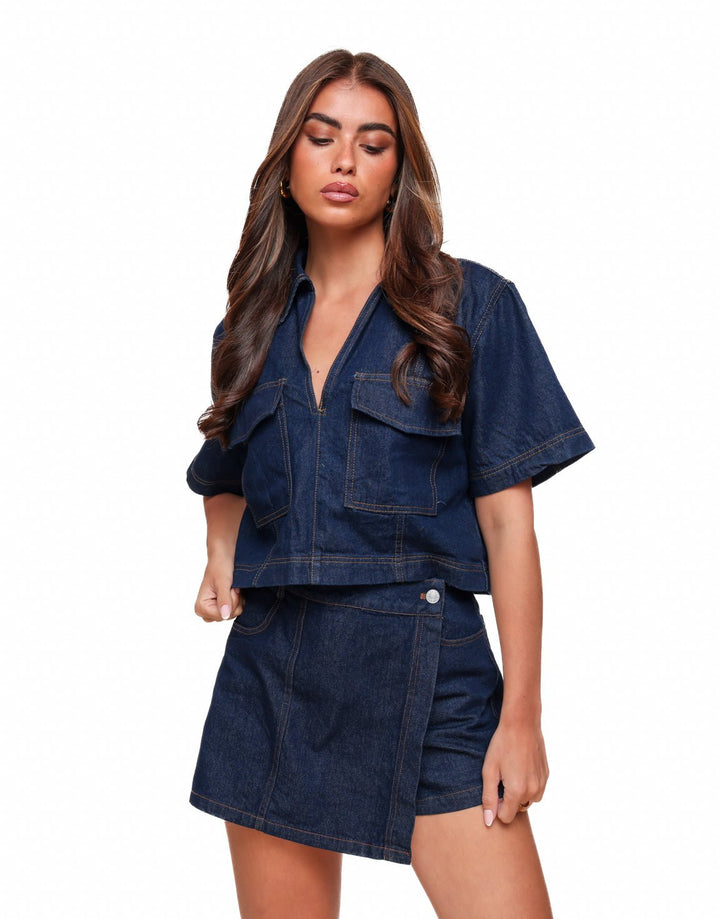 Dark Blue Denim Wrap - Skort