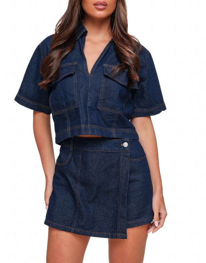Dark Blue Denim Wrap - Skort
