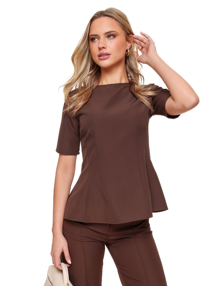 Dark Brown Peplum SS - Top