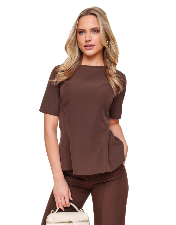 Dark Brown Peplum SS - Top