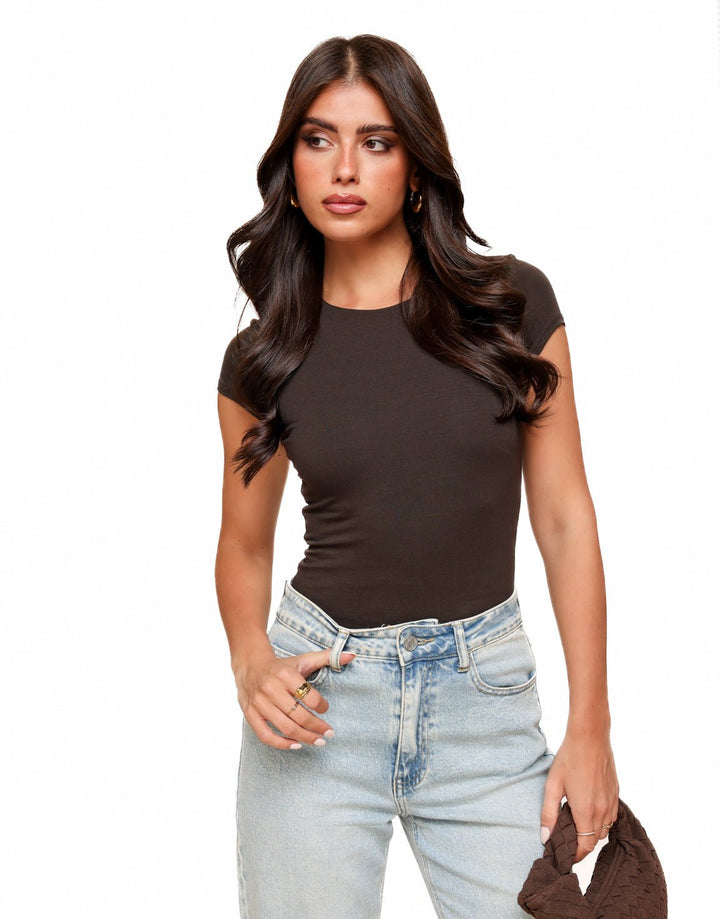 Donkerbruine Basic SS - Top