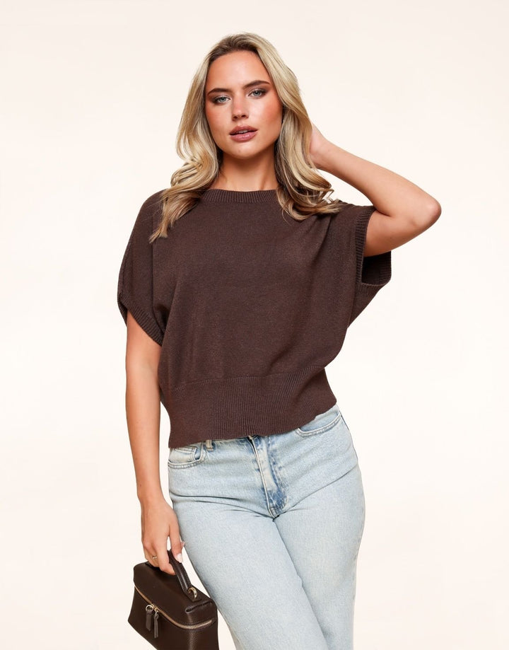 Dark Brown Knitted SS - Top