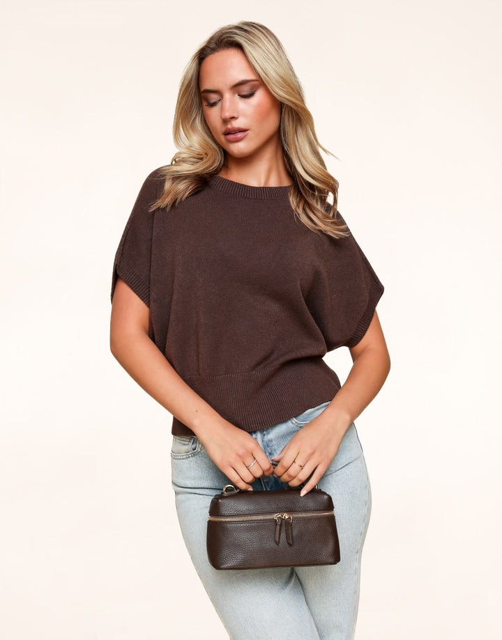 Dark Brown Knitted SS - Top