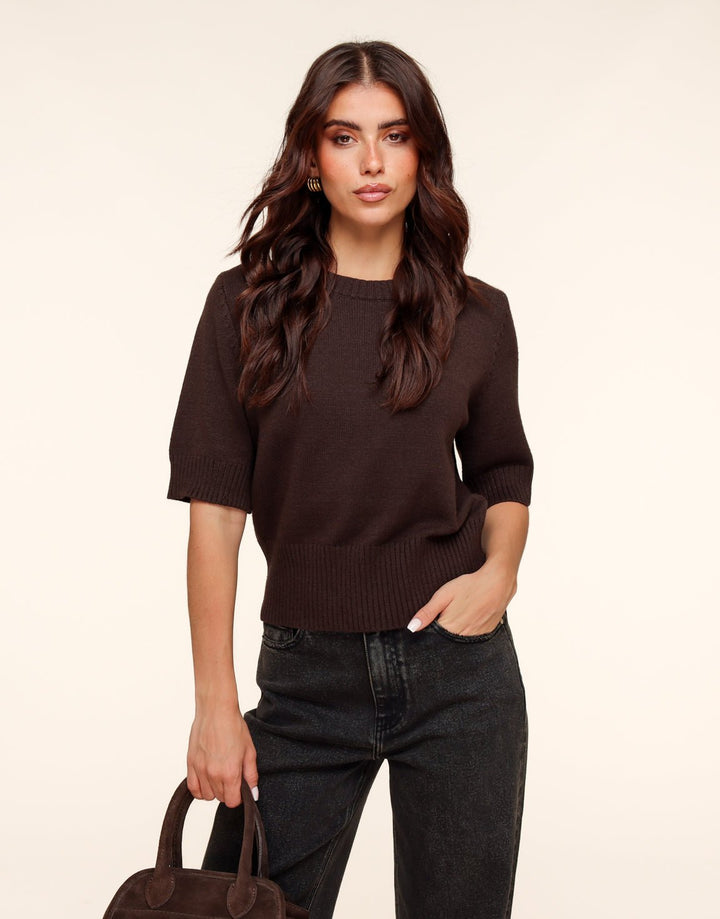 Dark Brown Loose SS - Sweater
