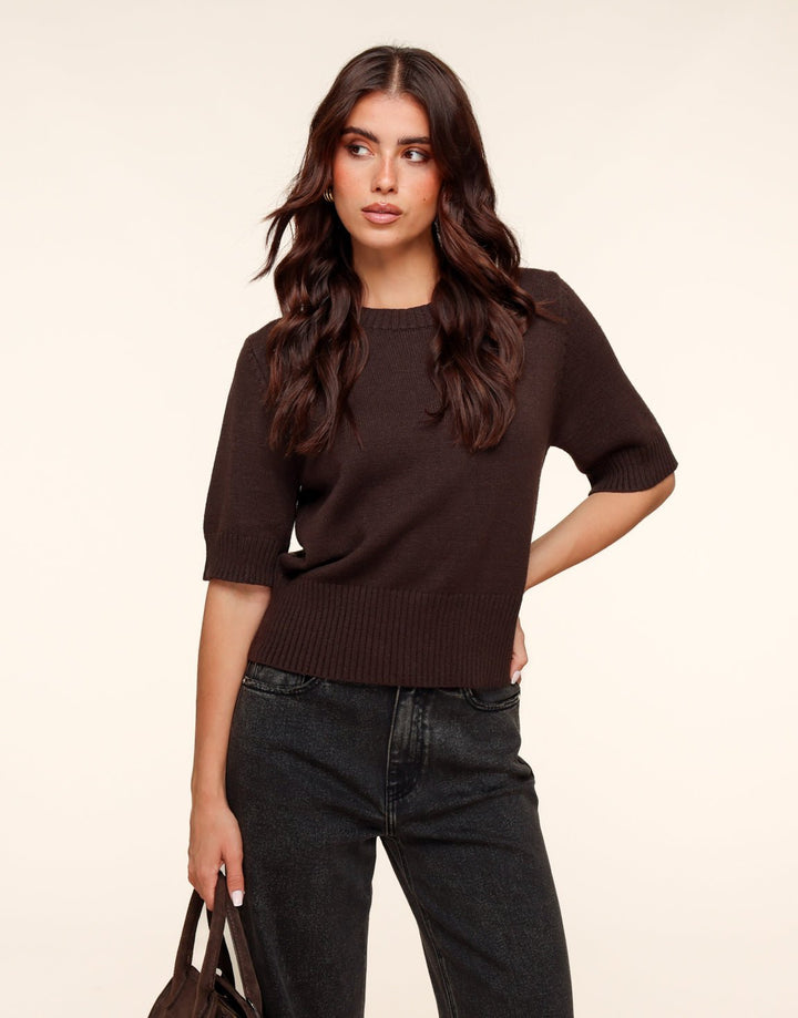 Dark Brown Loose SS - Sweater