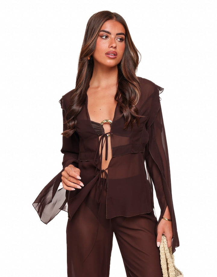 Dark Brown Airy Bows - Blouse
