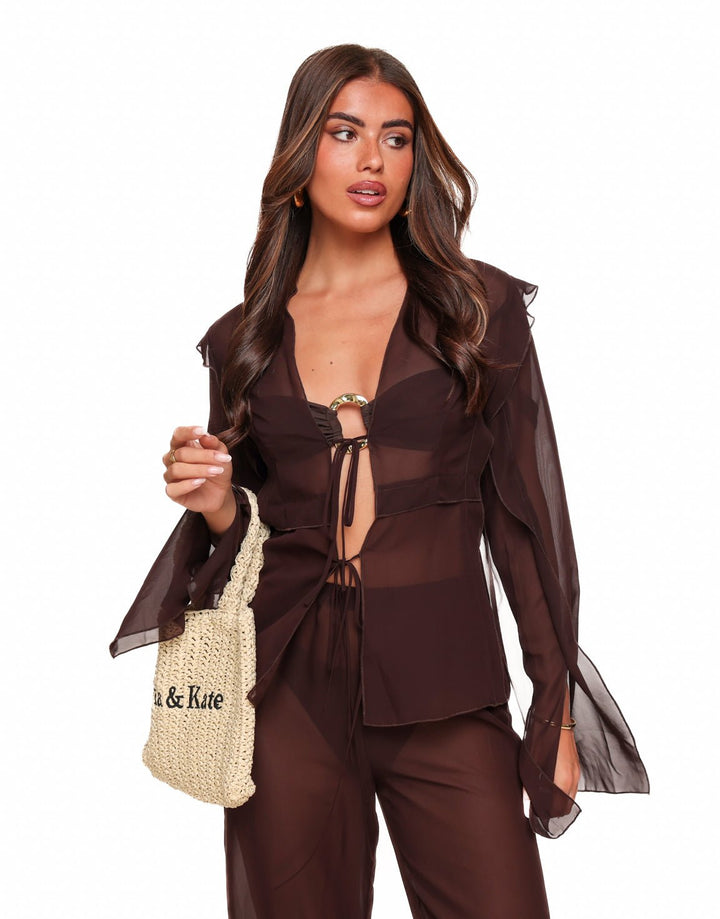 Dark Brown Airy Bows - Blouse