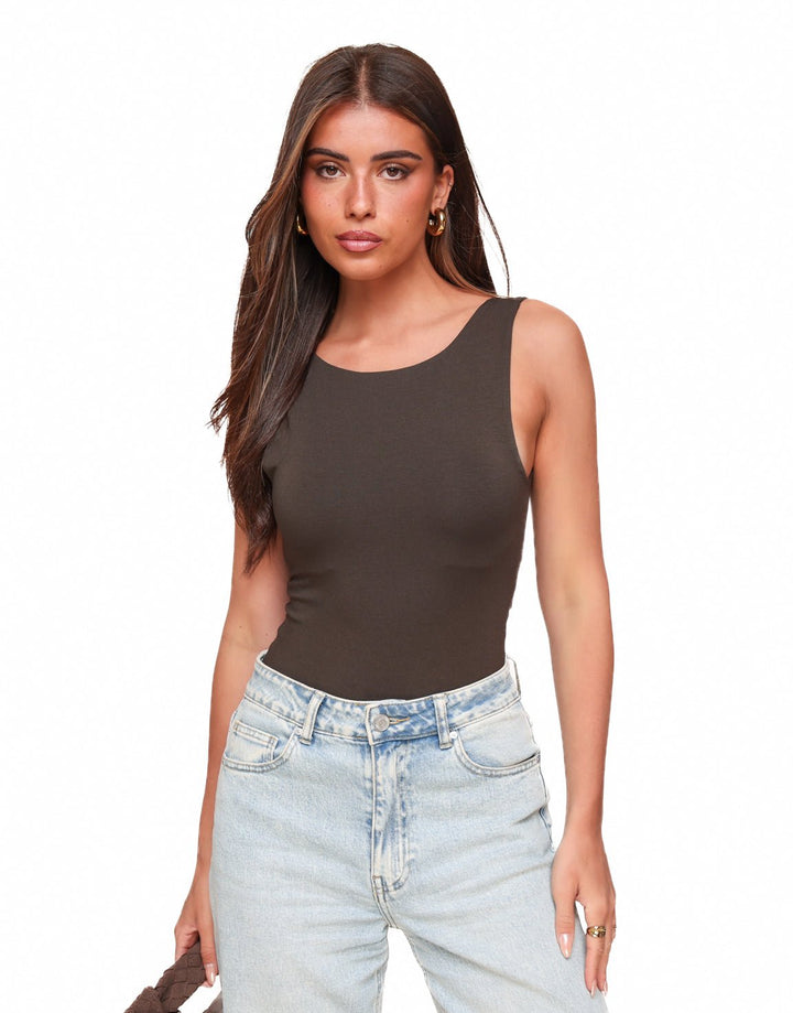 Dark brown Sleeveless Basic - Top