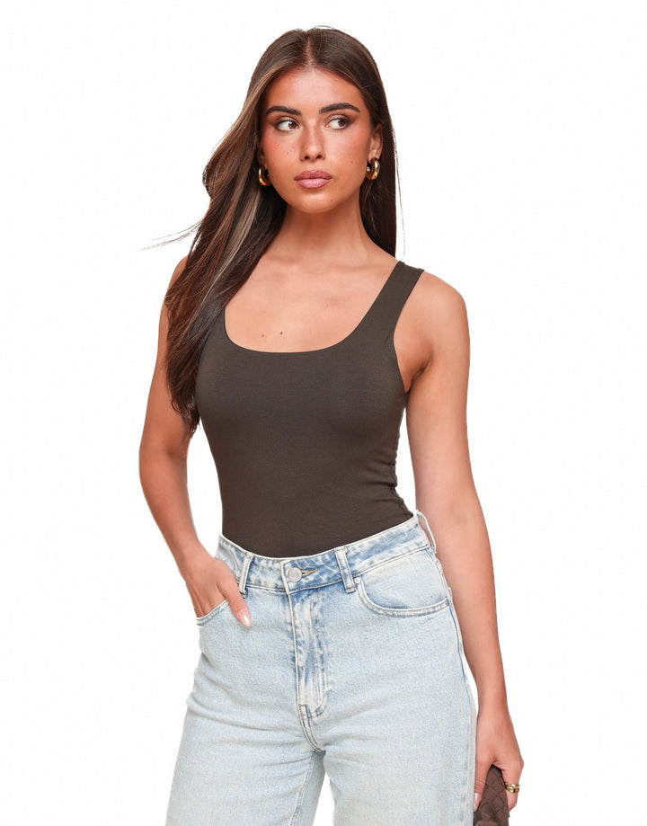 Dark brown Sleeveless Basic - Top