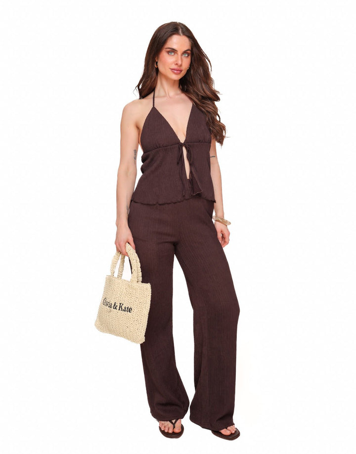 Dark brown Plisse - Pants