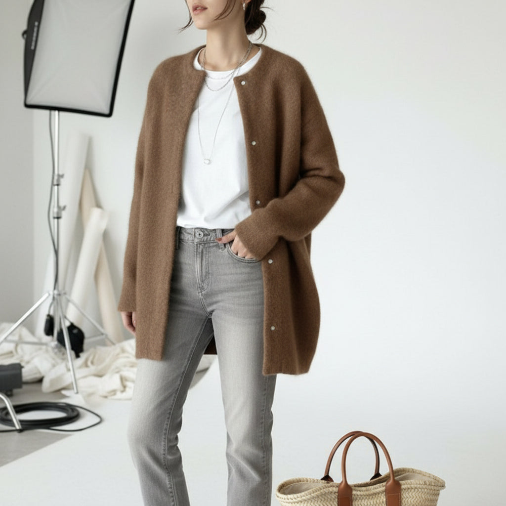 Brushed Wool Snap Cardigan