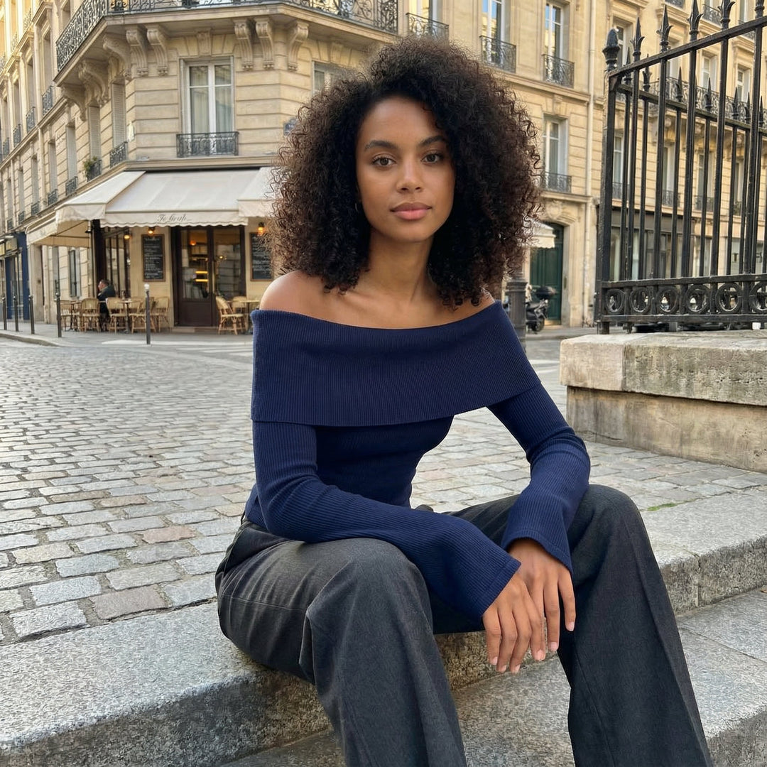 Off Shoulder knit top - dark blue