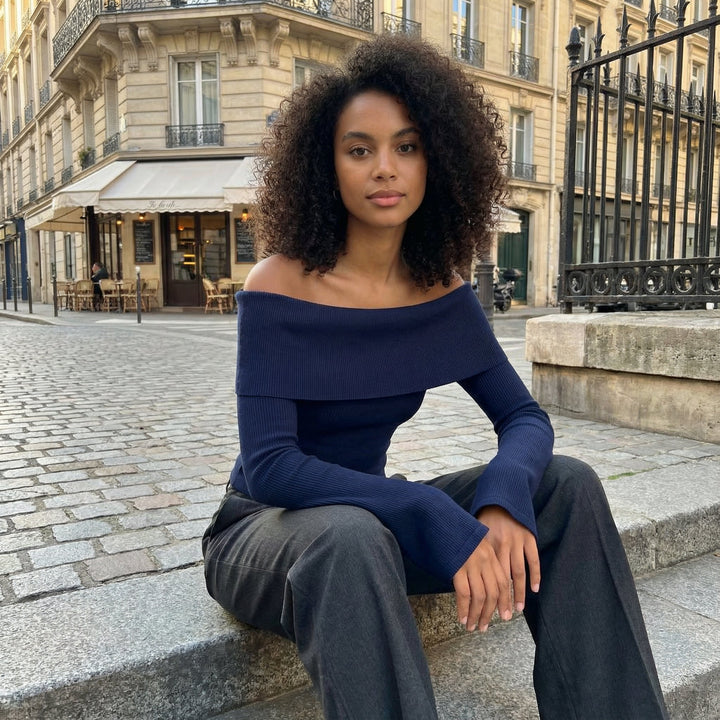 Off Shoulder knit top - dark blue