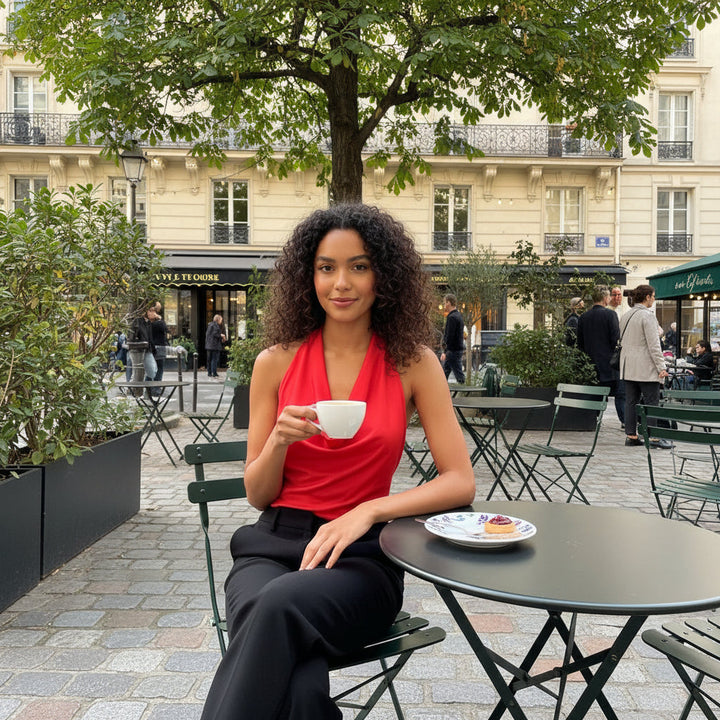 Drape Halter Top - red