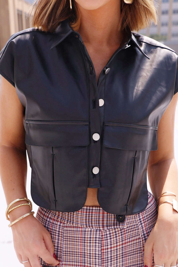 Nightline Snap Front Faux Leather Vest