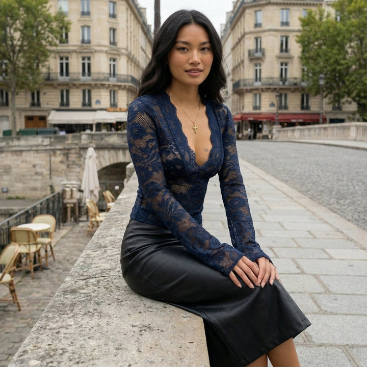 Refined Lace Top - dark blue