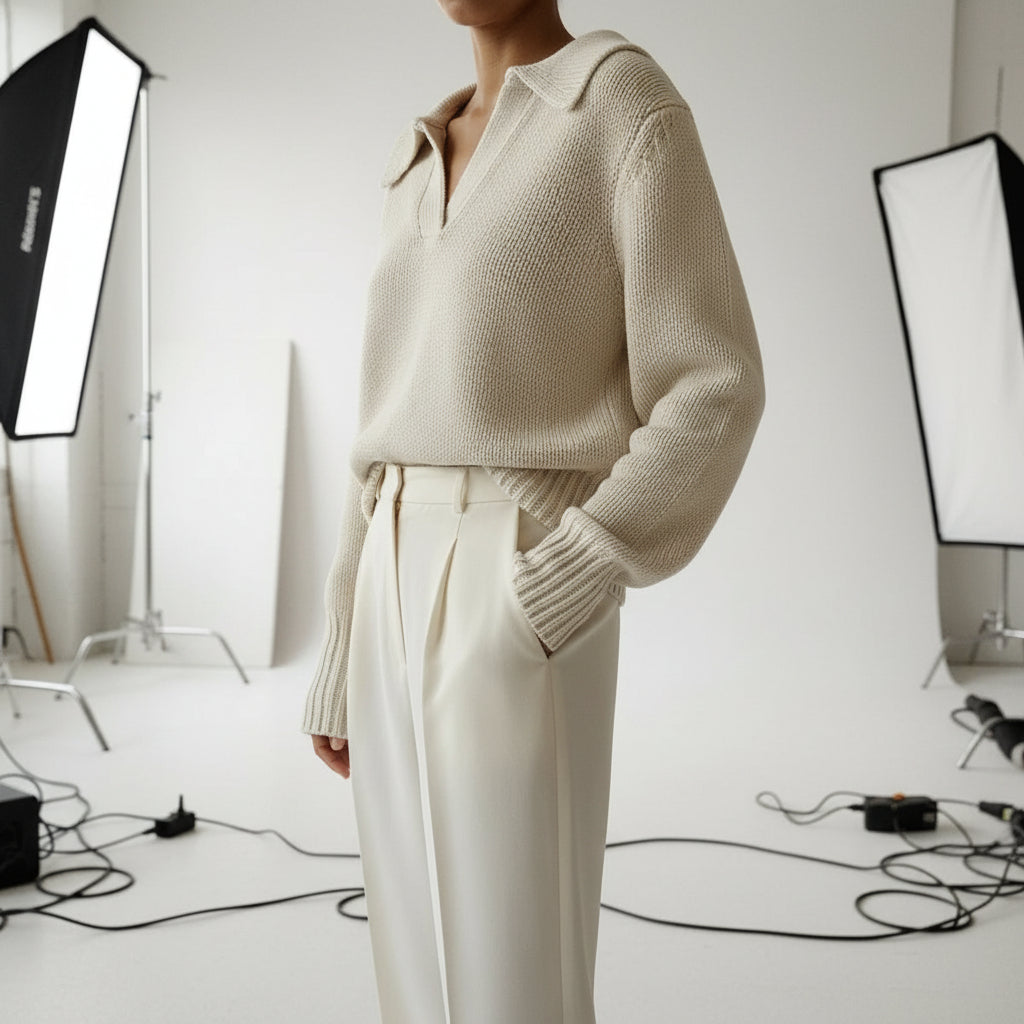 Lapel Structured Rib Knit Sweater