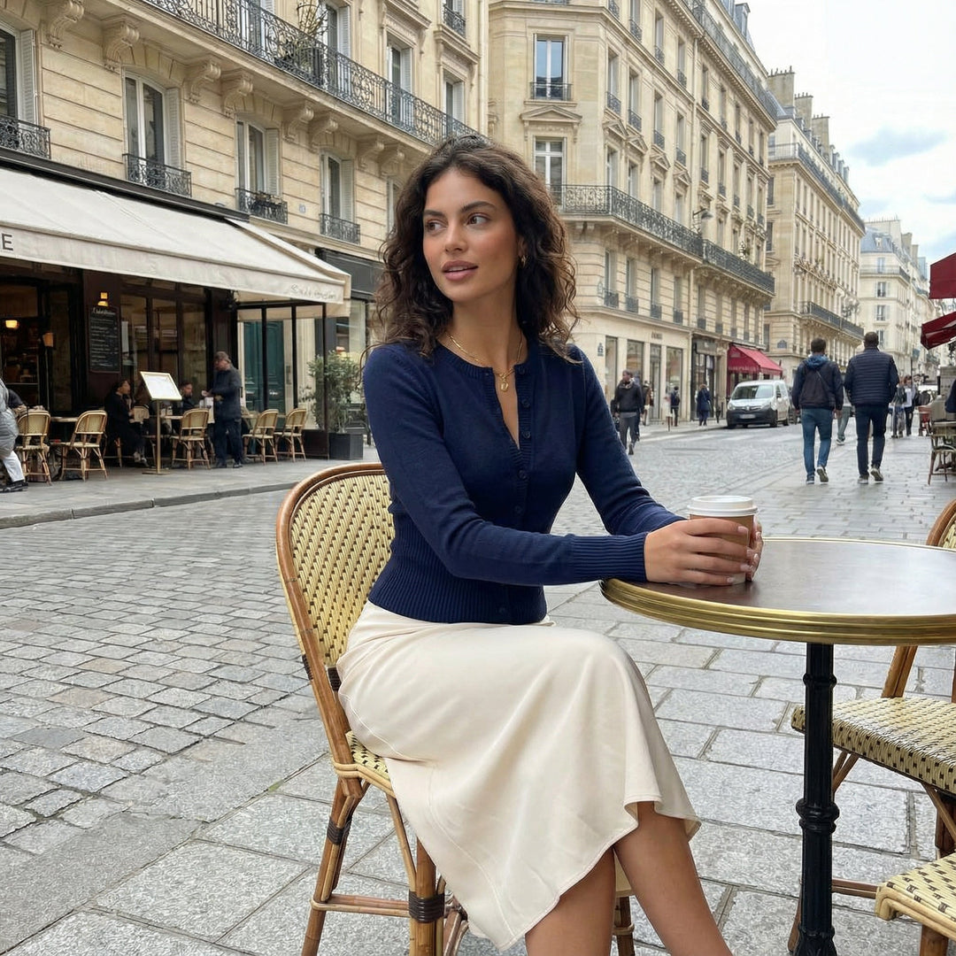 Wool Blended Cardigan - Dark blue