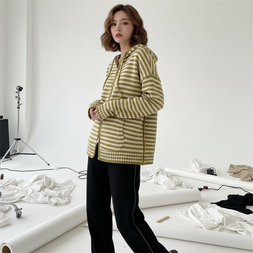 Coastal Stripe Zip Knit Hoodie