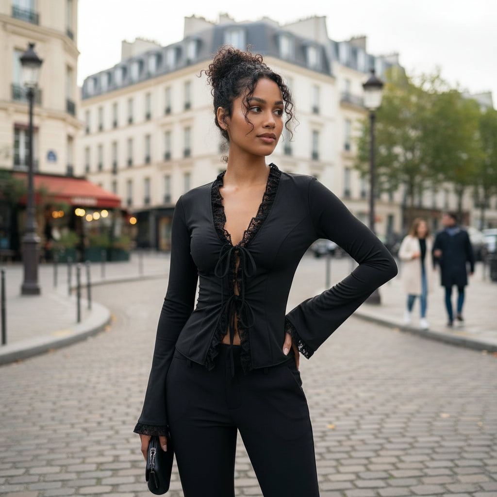 Lace Edge Top - black