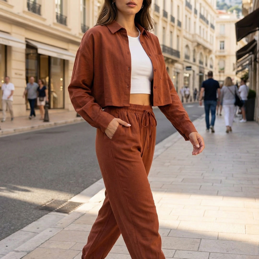 Collared Top & Pants Set