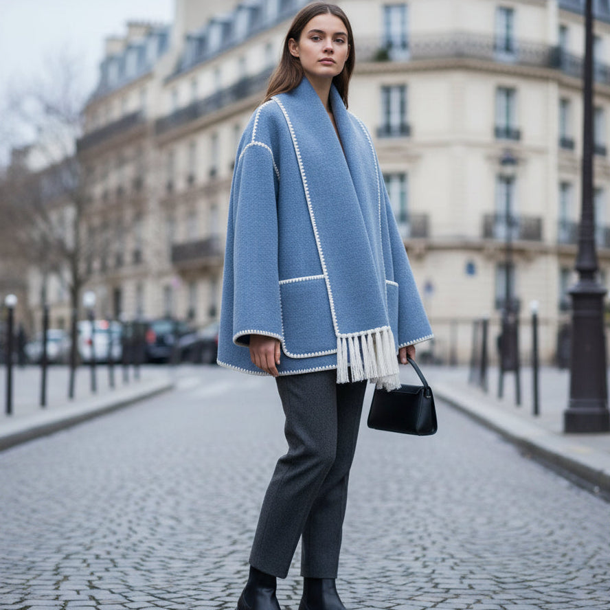 Fringe Scarf Wool Coat