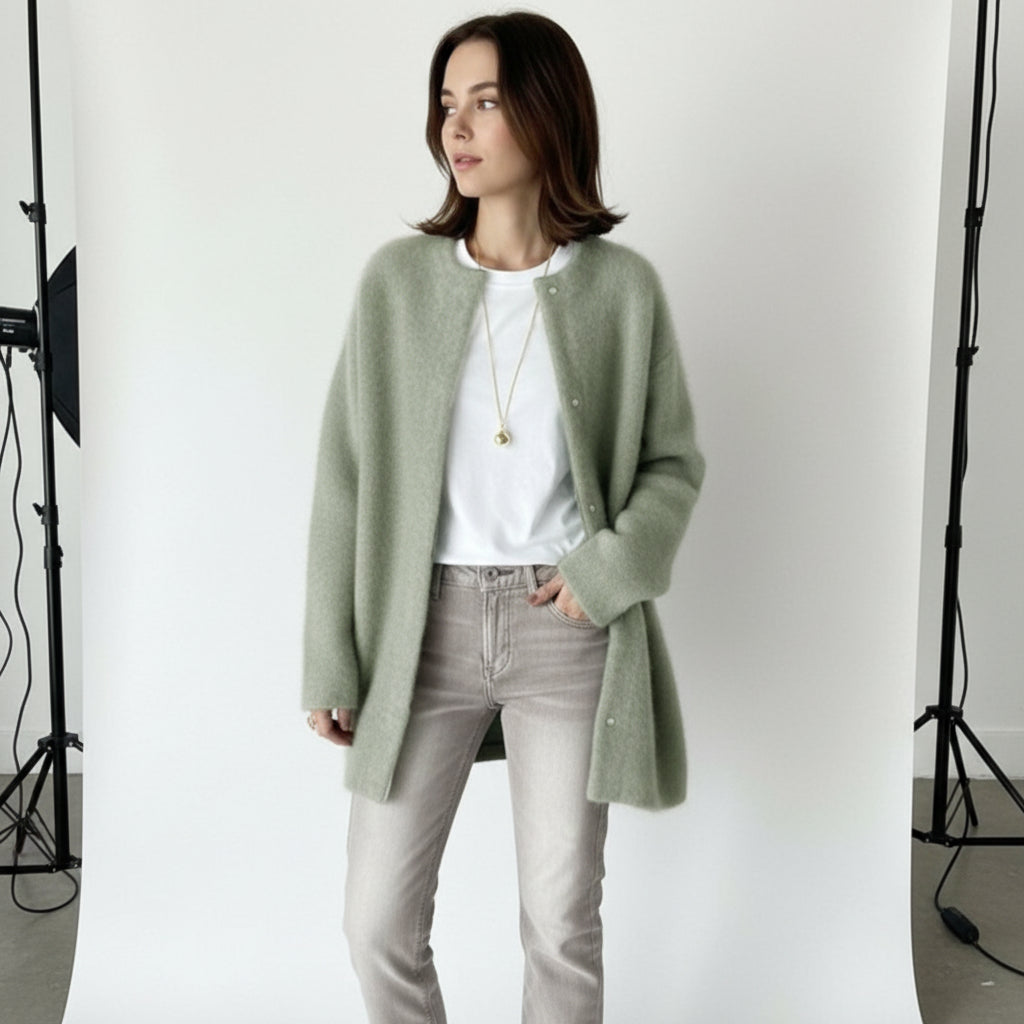 Brushed Wool Snap Cardigan