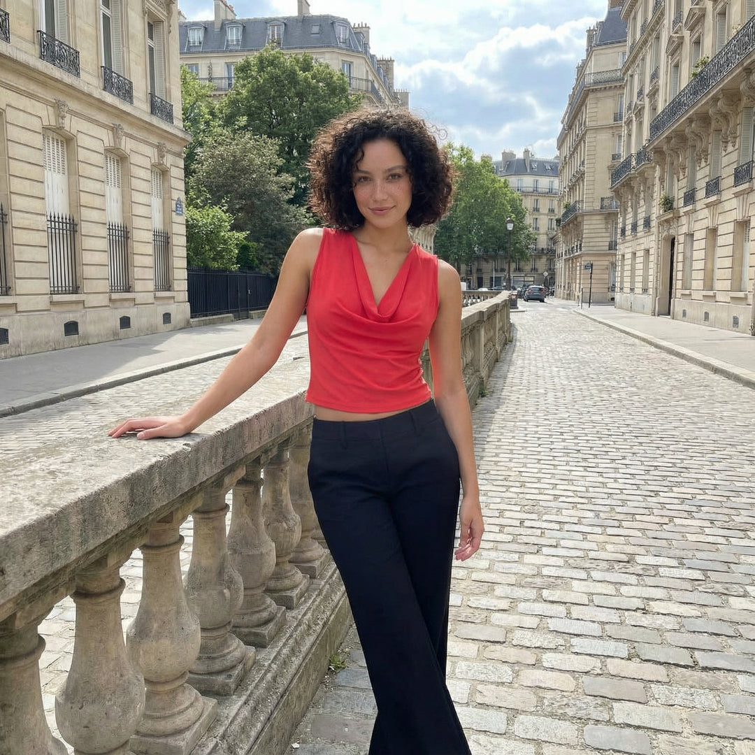 Drape Halter Top - red