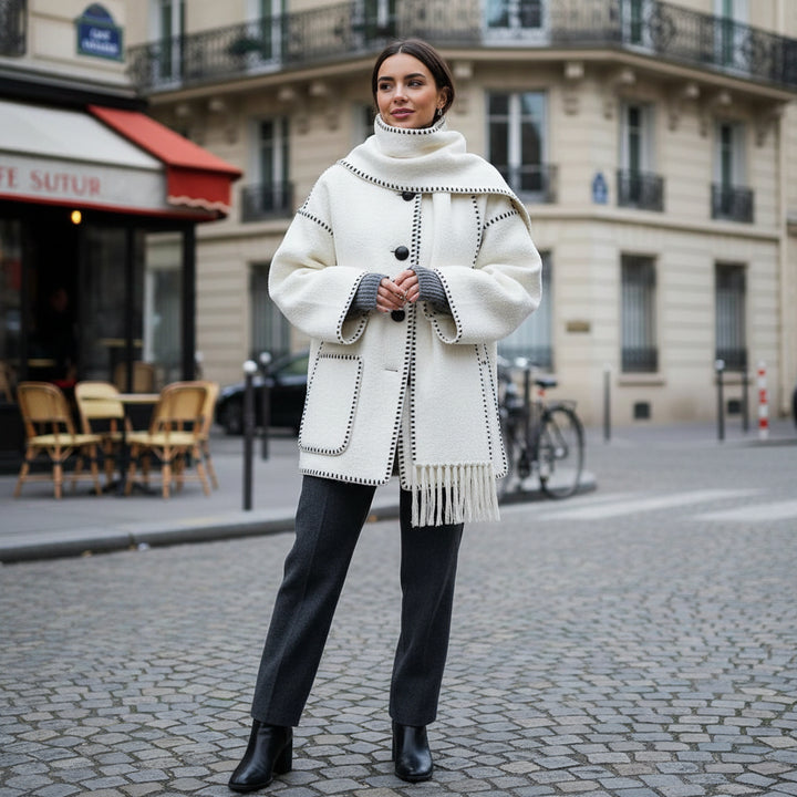 Fringe Scarf Wool Coat