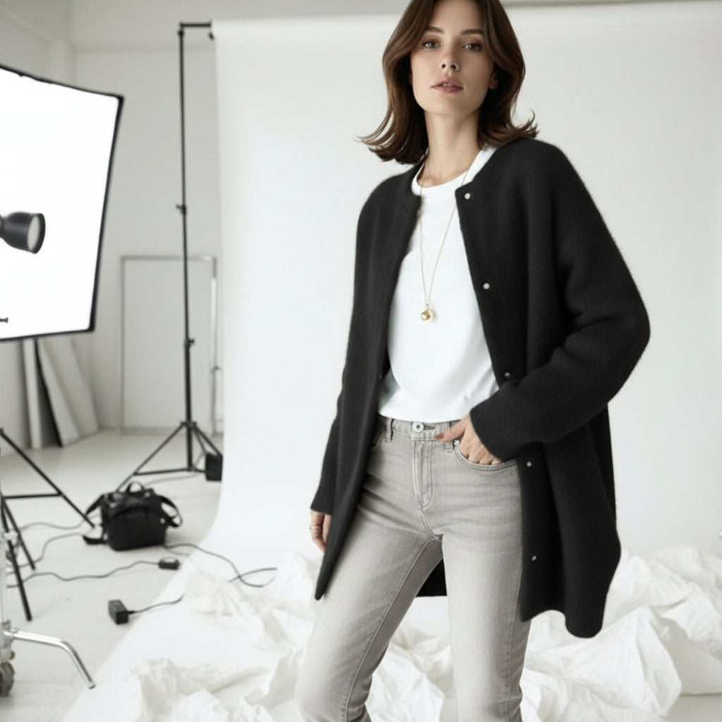 Brushed Wool Snap Cardigan