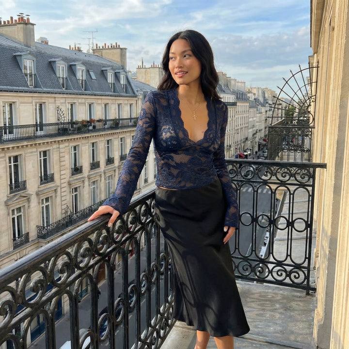 Refined Lace Top - dark blue