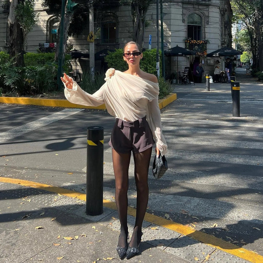 Marche Asymmetrical Draped Blouse