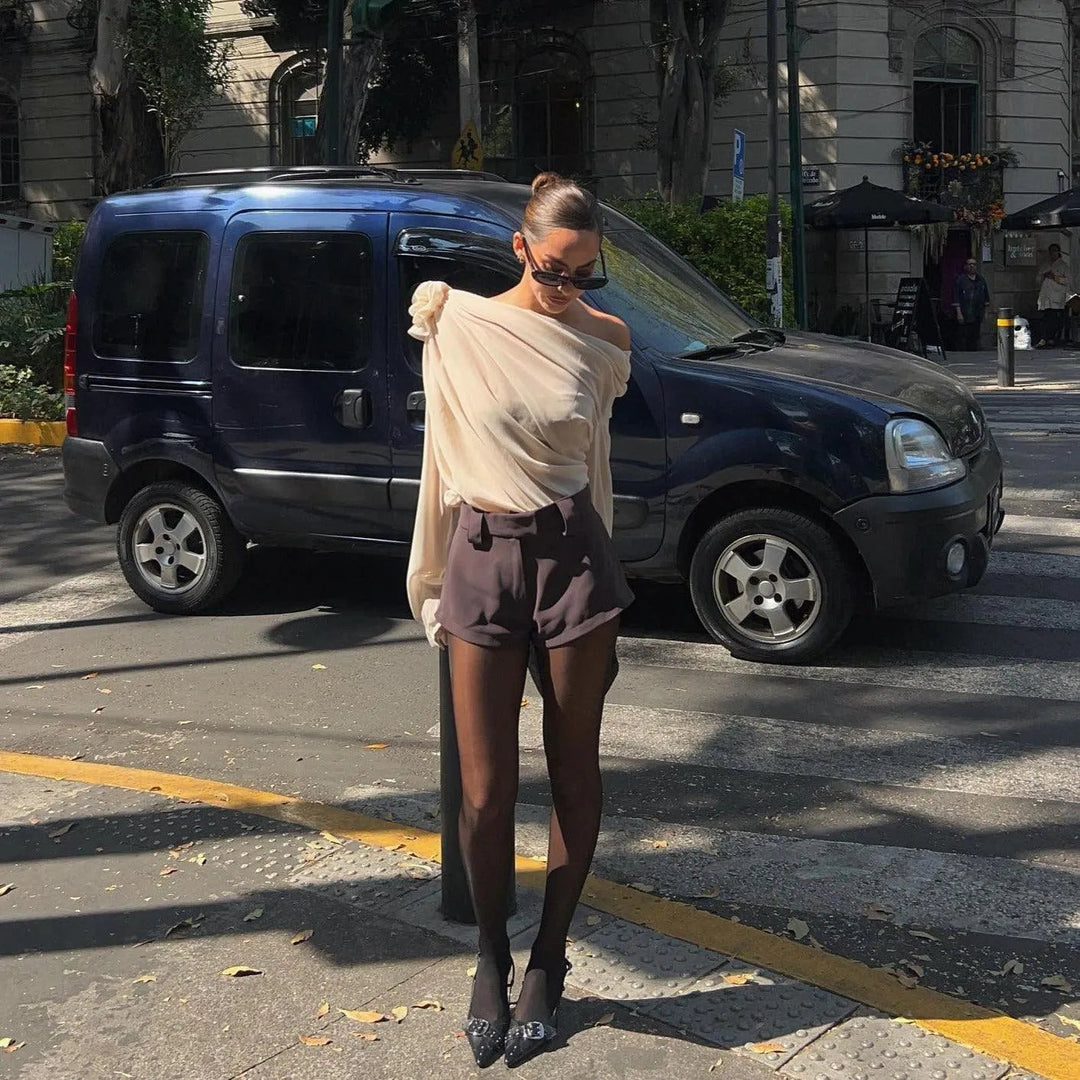 Marche Asymmetrical Draped Blouse