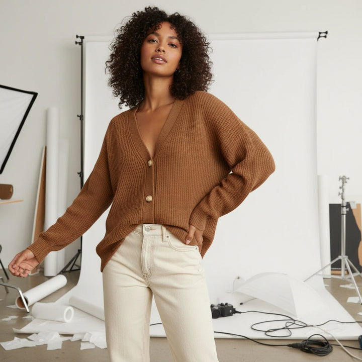 Ribbed Slouch Button Cardigan
