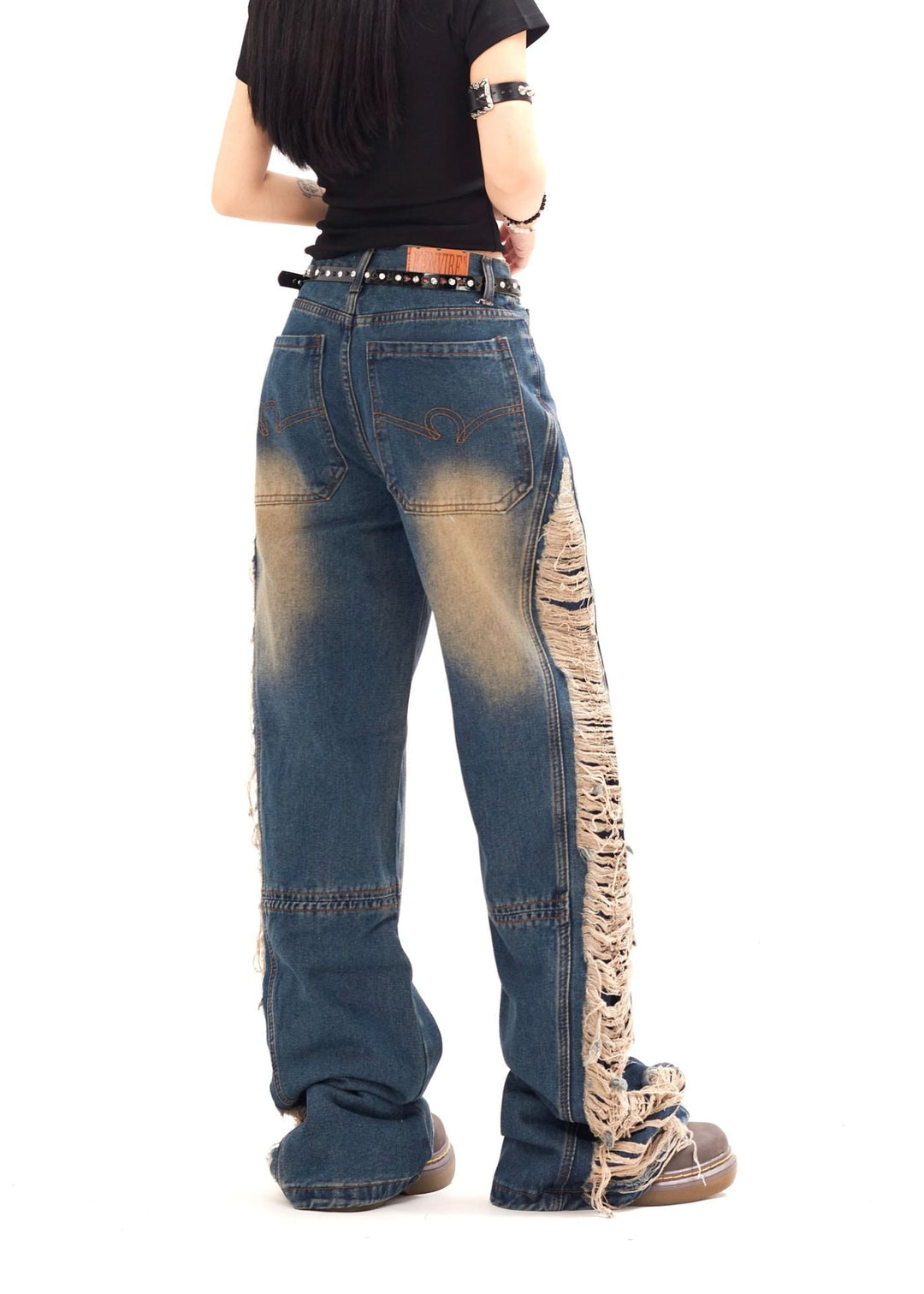 Rebel Shred Contrast Fringe Jeans