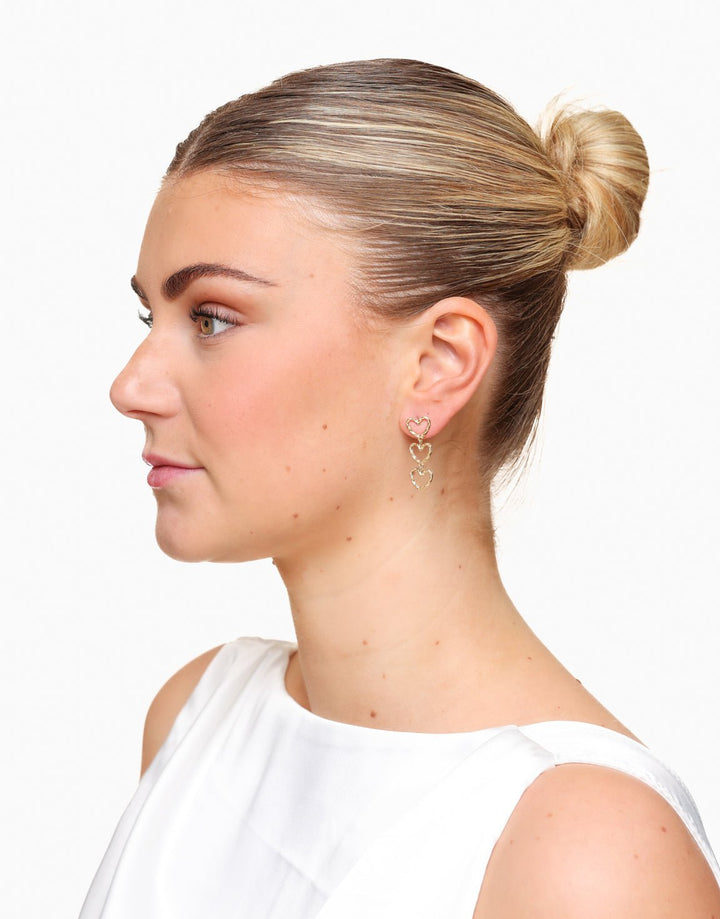Gold Small Hearts Row - Earrings