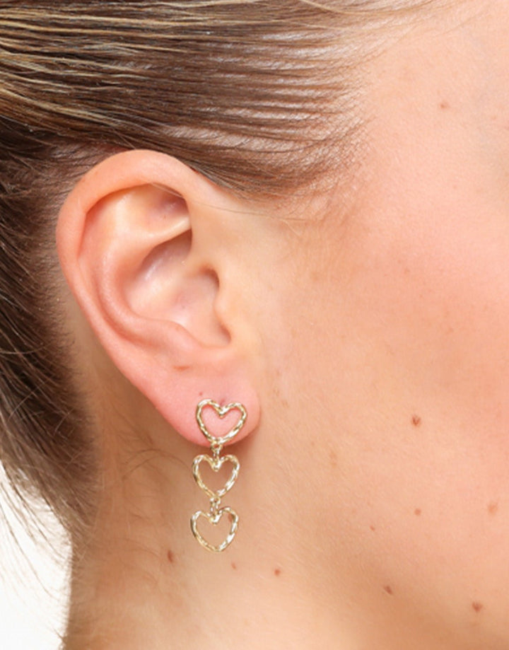 Gold Small Hearts Row - Earrings