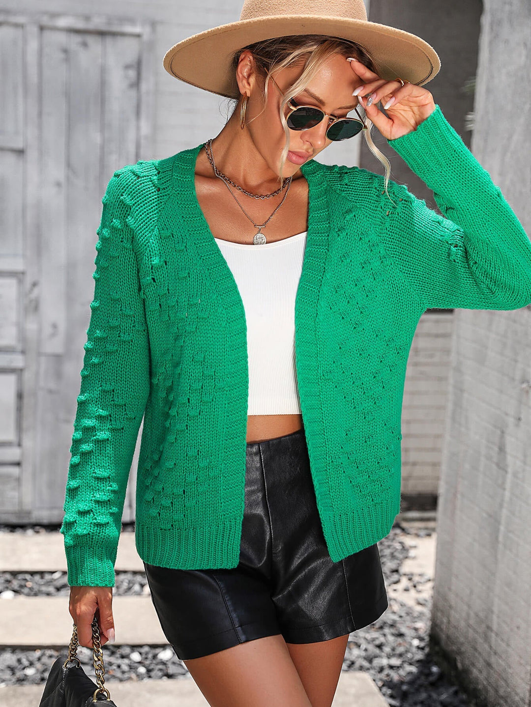 Green Stonehaven Textured Knit Cardigan