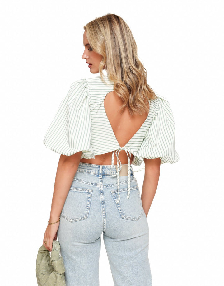 Green Cropped Puff Sleeves - Top