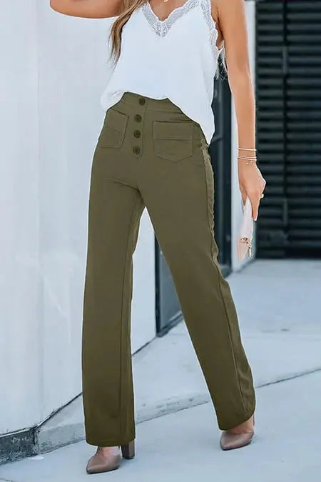Harbour Street Wide-Leg Button Pants