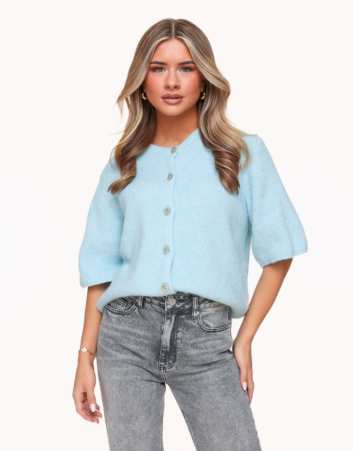 Light Blue Knitted 3/4 Sleeves - Cardigan