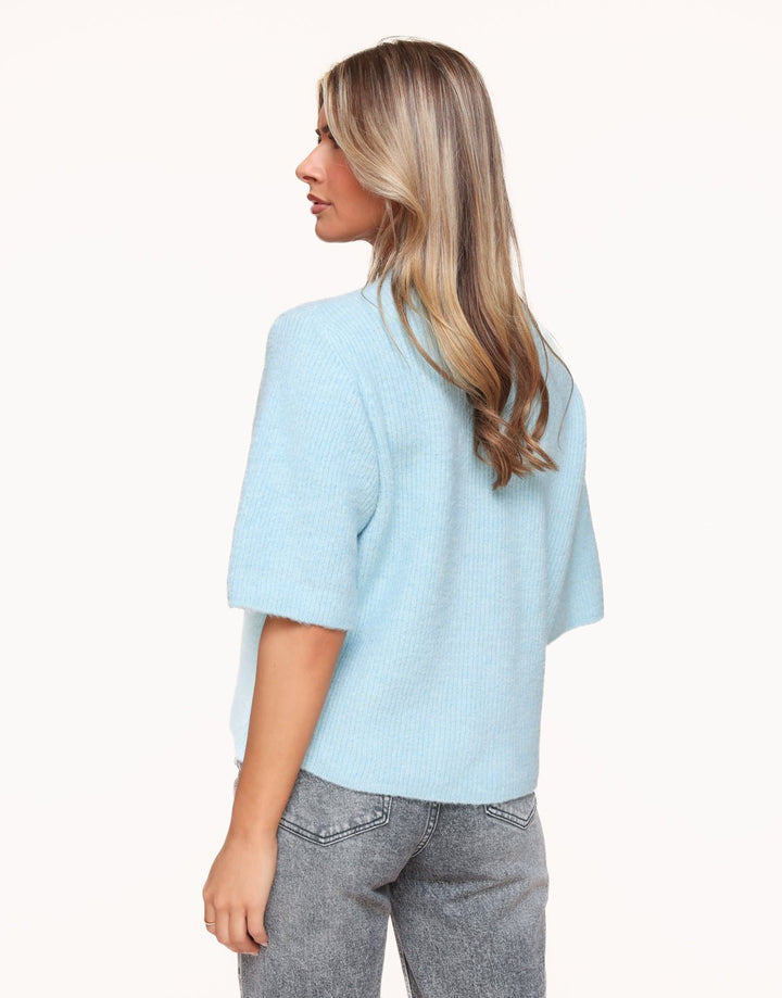 Light Blue Knitted 3/4 Sleeves - Cardigan