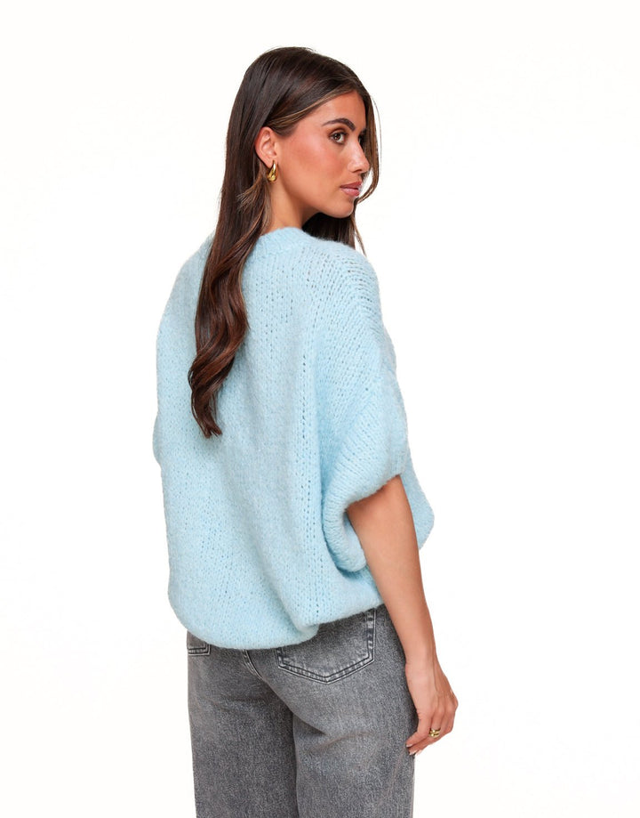 Light Blue Knitted Wool 3/4 Sleeves - Sweater