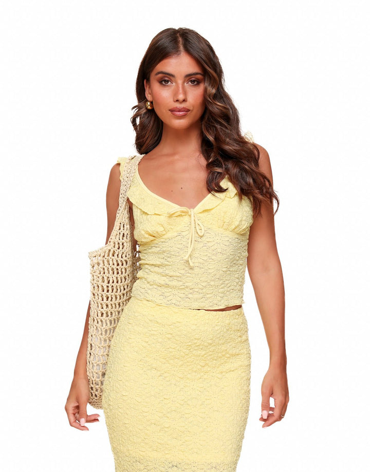 Light Yellow Detail V-neck - Top