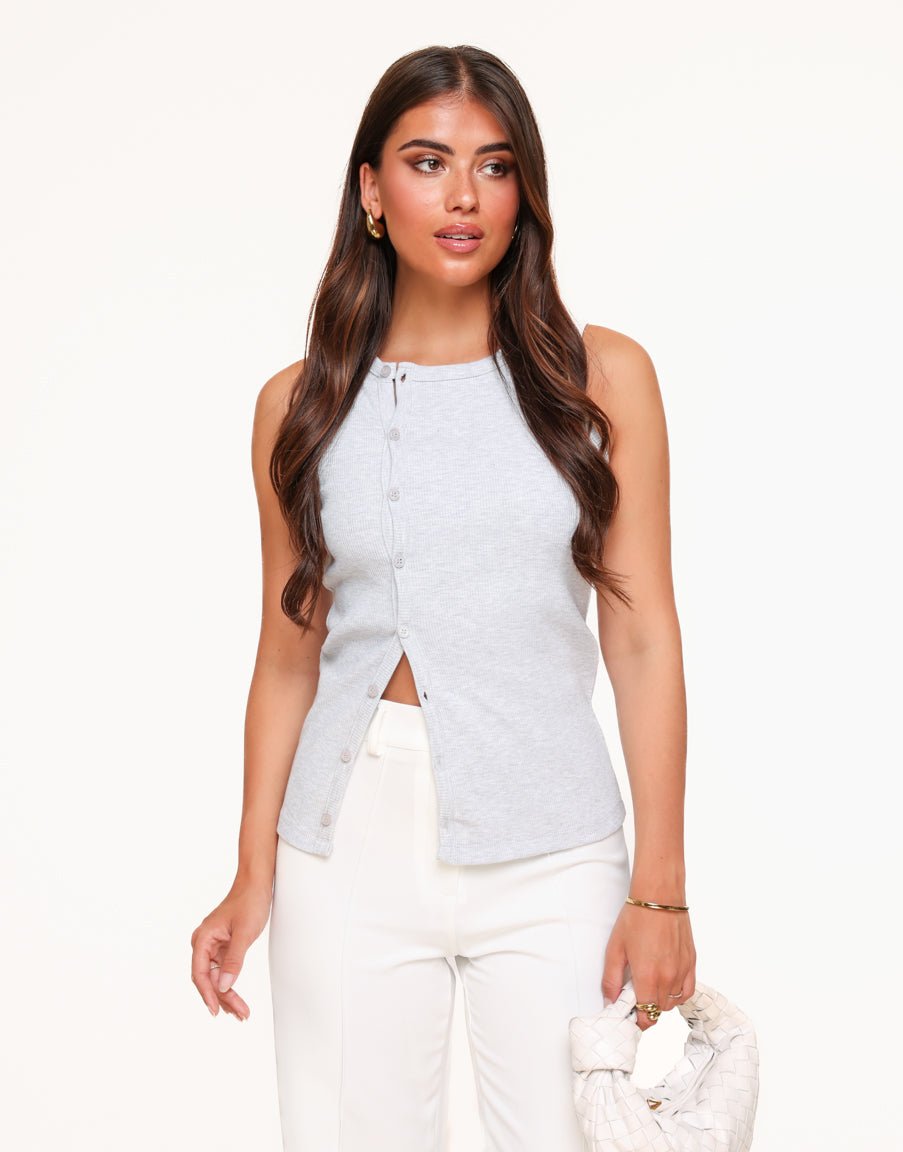 Light Grey Sleeveless Buttons - Top