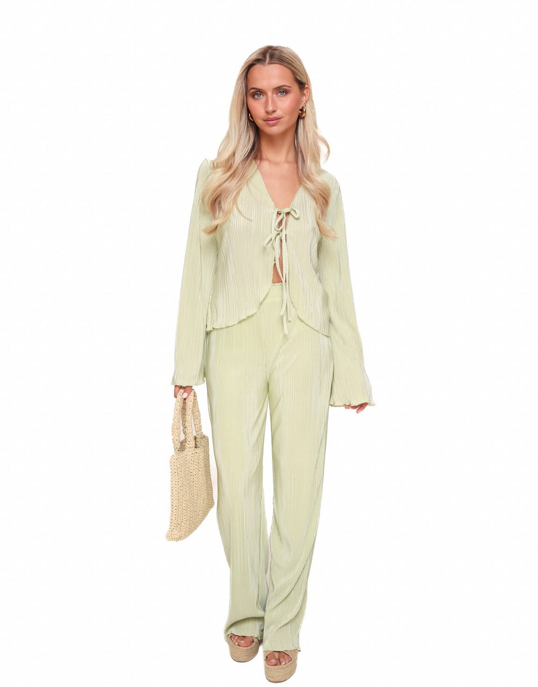 Mint Green Plisse Loose-fitting - Trousers