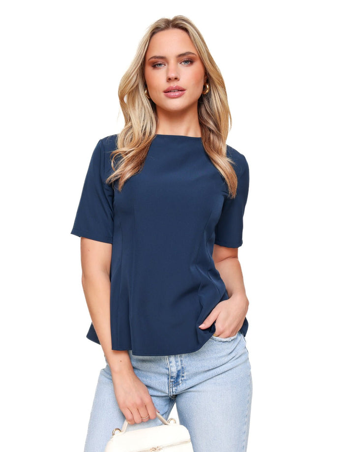 Navy Peplum SS - Top