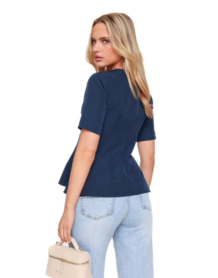 Navy Peplum SS - Top