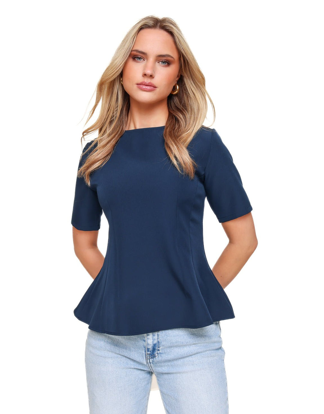 Navy Peplum SS - Top