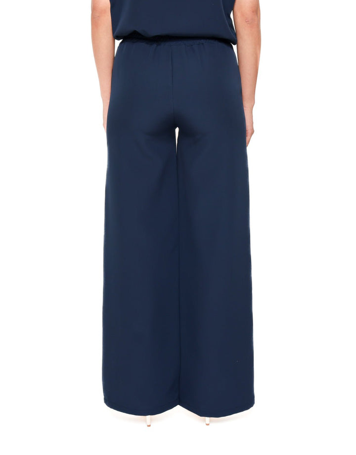 Navy Wide Elastic Waistband - Trousers